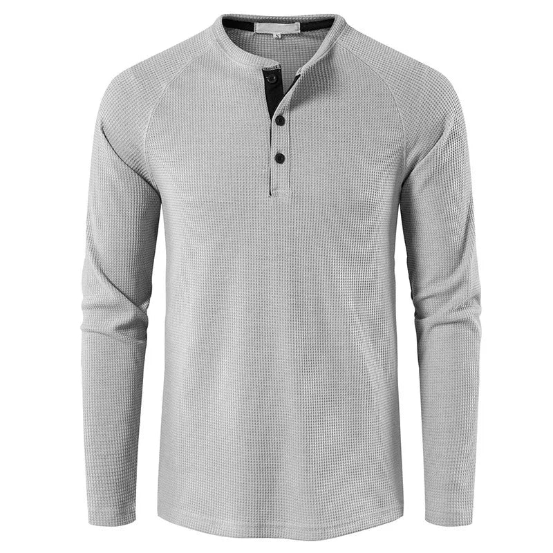 Cotton Waffle Button Half Zip