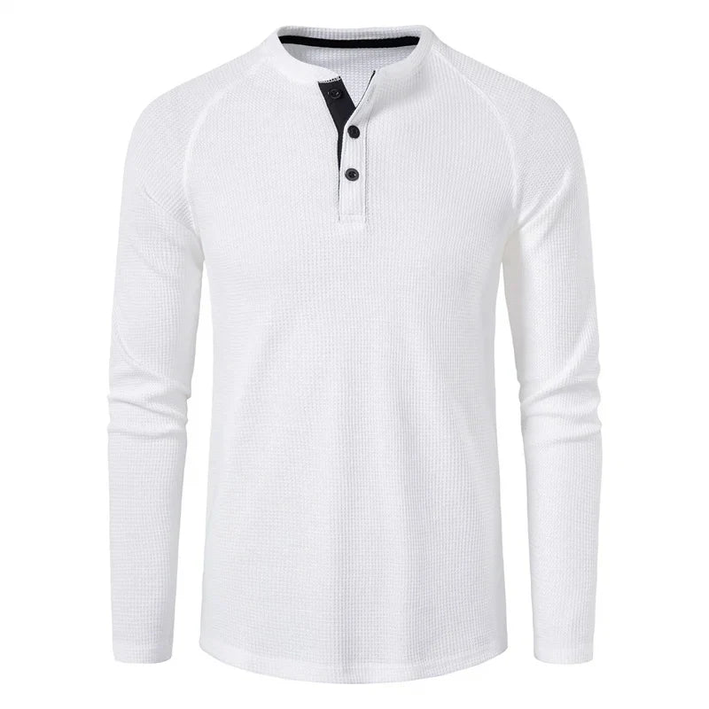 Cotton Waffle Button Half Zip