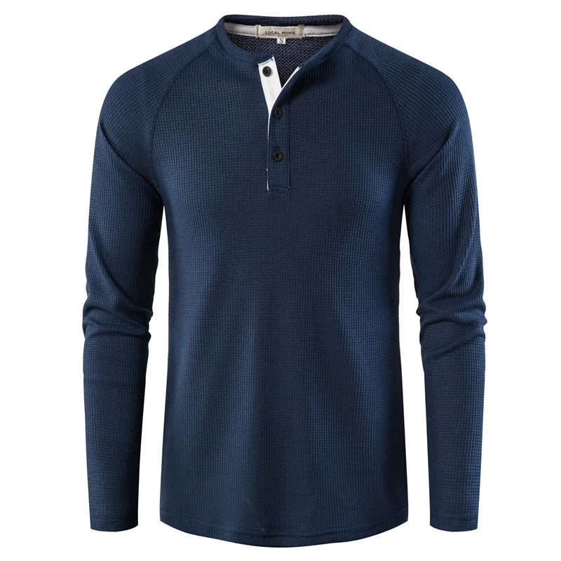 Cotton Waffle Button Half Zip