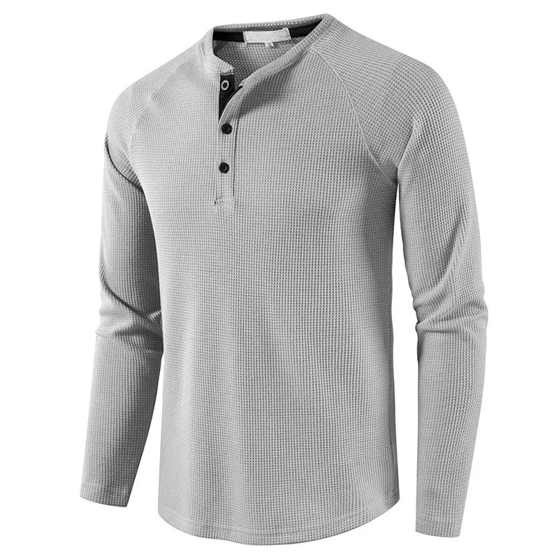 Cotton Waffle Button Half Zip