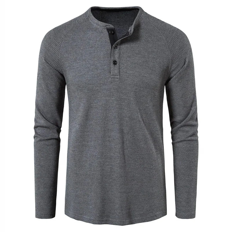 Cotton Waffle Button Half Zip